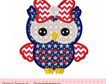 Embroidery design 4th of July owl Patriotic owl Machine Embroidery Applique Design - 4x4 5x5 6x6" JULYO2