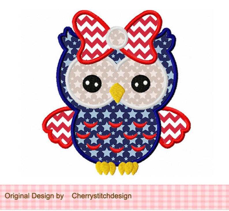 Embroidery design 4th of July owl Patriotic owl Machine Embroidery Applique Design 4x4 5x5 6x6 JULYO2 image 1