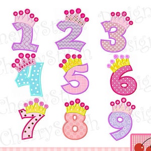 Crown Numbers applique Birthday Machine Embroidery applique