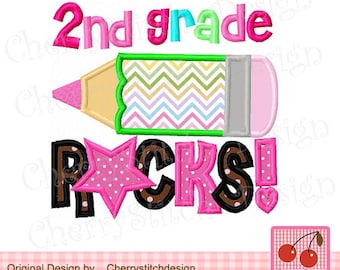 2nd Grade Rocks Pencil Applique Machine Embroidery Design (Digital Download)