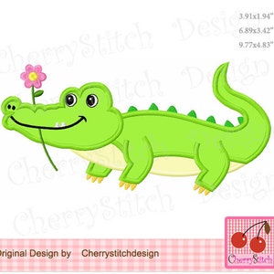 Alligator embroidery, Alligator with flower, Easter and Spring Animal Machien embroidery applique design AN0188