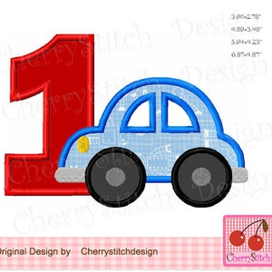 First Birthday Car Applique for Baby Boys - Machine Embroidery Design