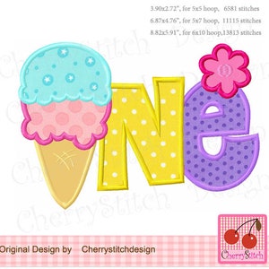 Ice Cream ONE - First Birthday Machine Embroidery Applique (Digital Download)