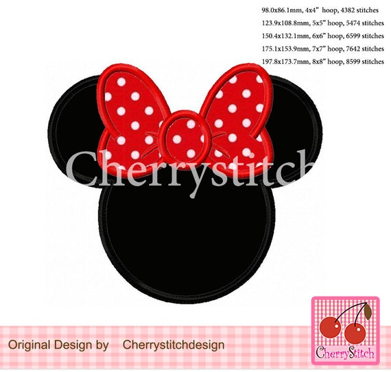 Minnie Mouse Ears Applique Design, Machine Embroidery File for Kids Shirts