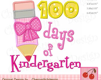 100 Days of Kindergarten Machine Embroidery Design, Pencil Applique
