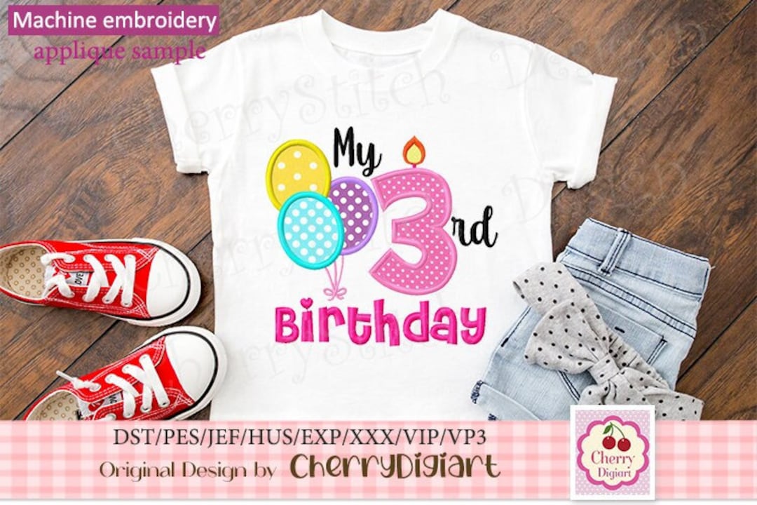 My 3rd Birthday, Birthday Number 3 With Balloons for Girls Machine ...