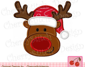 Christmas Embroidery Design reindeer, Santa hat Reindeer Machine Embroidery Applique