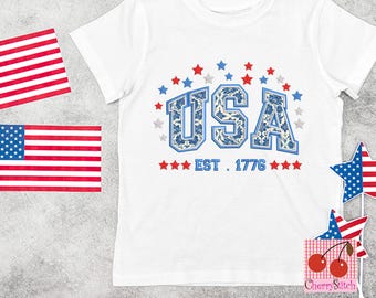 USA Independence Day Applique Pattern - 1776 Embroidery for Shirt Decor