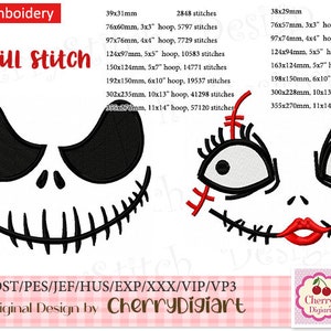 Happy Halloween fill stitch Jack and Sally Christmas Nightmare machine embroidery files