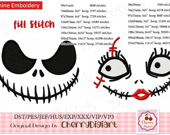 Happy Halloween fill stitch Jack and Sally Christmas Nightmare machine embroidery files