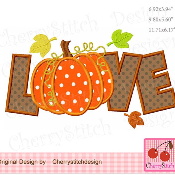 Thanksgiving embroidery LOVE Pumpkin Fall Pumpkin Machine Embroidery Applique TH0071