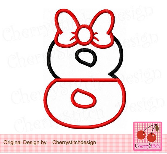 Birthday Number 8, Minnie Number 8 Applique Machine