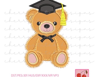 Graduation Teddy Bear Applique Embroidery Design for Outfits & Gifts