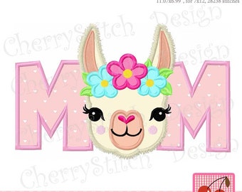 Llama face, Llama MOM applique, Llama Mum Mother's Day & Father's Day Embroidery applique design FM100