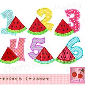 Watermelon Numbers set Birthday Numbers Machine Embroidery Applique Design