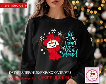 Christmas Snowman Machine Embroidery Design: "Let it Snow" Applique (Digital Download)
