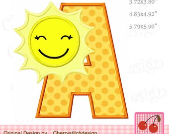 Embroidery Design Sunshine Monogram A Letter A Sun Alphabet Machine Embroidery Applique Design