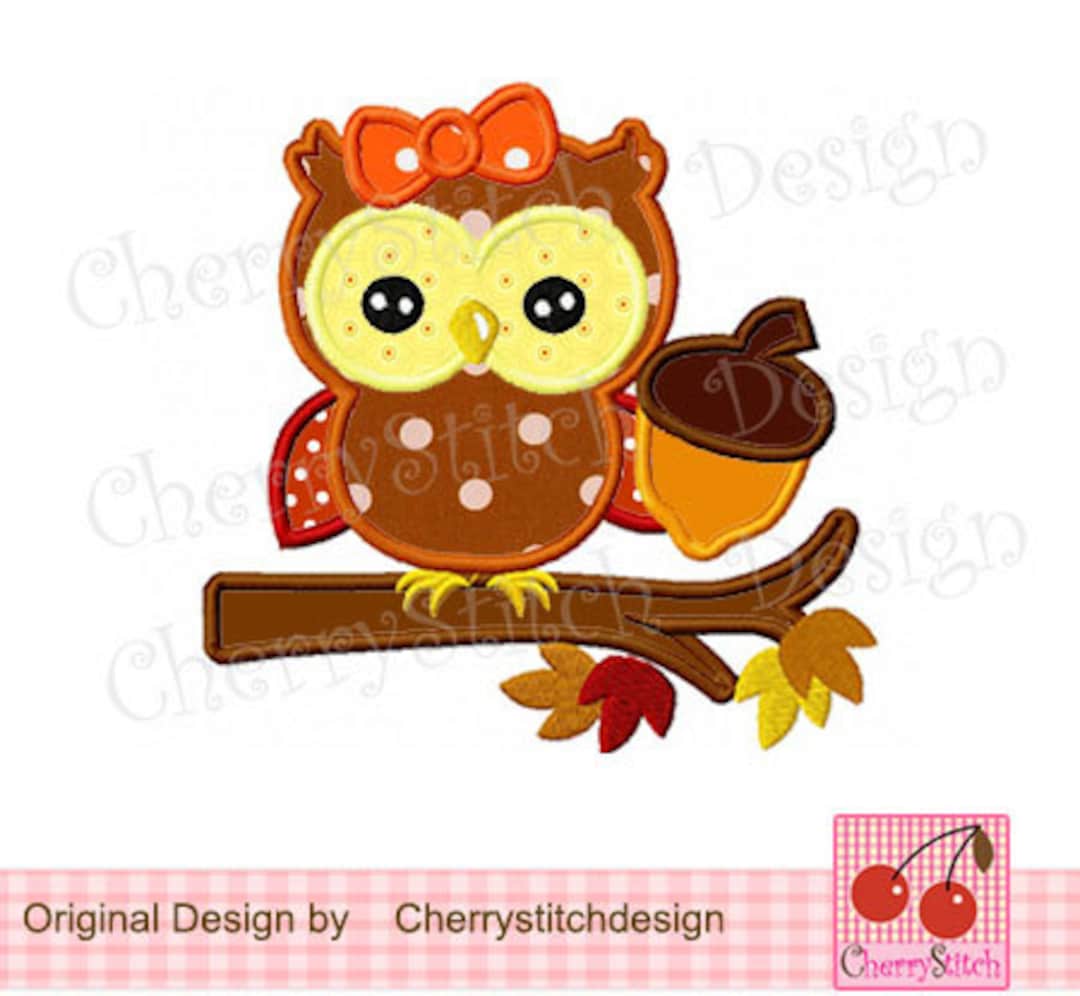 Owl Autumn Owl Fall Machine Embroidery Applique - Etsy