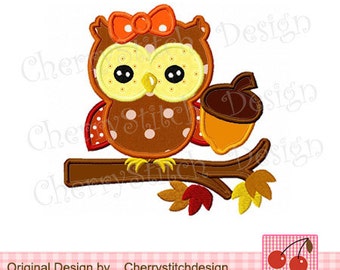 Owl Autumn owl Fall machine embroidery Applique