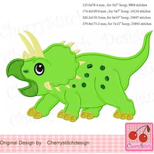 Dinosaure tricératops animal préhistorique broderie machine applique design AN0515