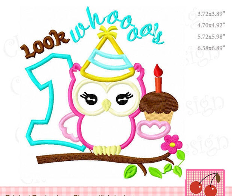 Owl Look whoooo/'s  1 Birthday Number 1 Machine Embroidery Applique