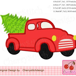 Christmas Vintage red truck , Christmas tree, Vintage Red Pickup Truck Machine Embroidery applique  CH0214