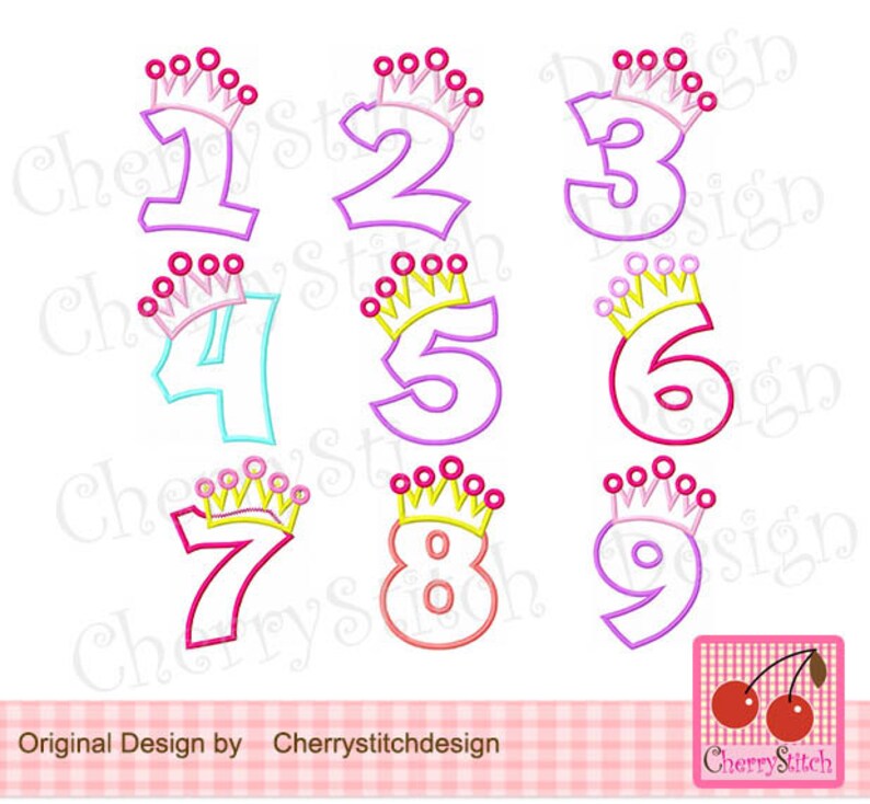 Crown Numbers set Birthday Embroidery applique design 4x4 Etsy