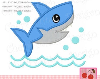 Shark applique Sea Animal Machine Embroidery Applique Design AN0219