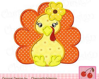 Turkey girl Thanksgiving Machine Embroidery Applique Design TH0035 -4x4  5x5  6x6"