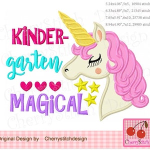 Kindergarten Magical, Unicorn applique, Back to School Machine Embroidery Applique Design SCH076