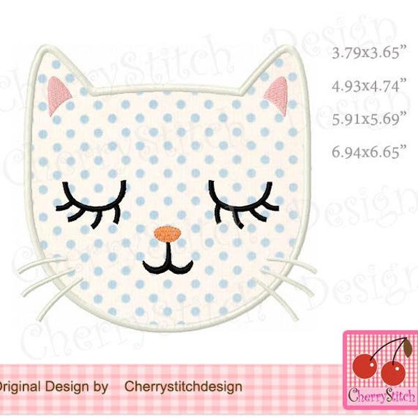 Cat Face Kitty Cat Machine Embroidery Applique Design AN0042 - for 4x4 5x7 6x10 hoop