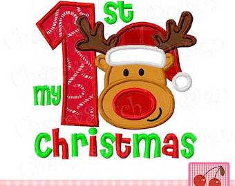 Reindeer My 1st Christmas Machine Embroidery Applique Design CH0001
