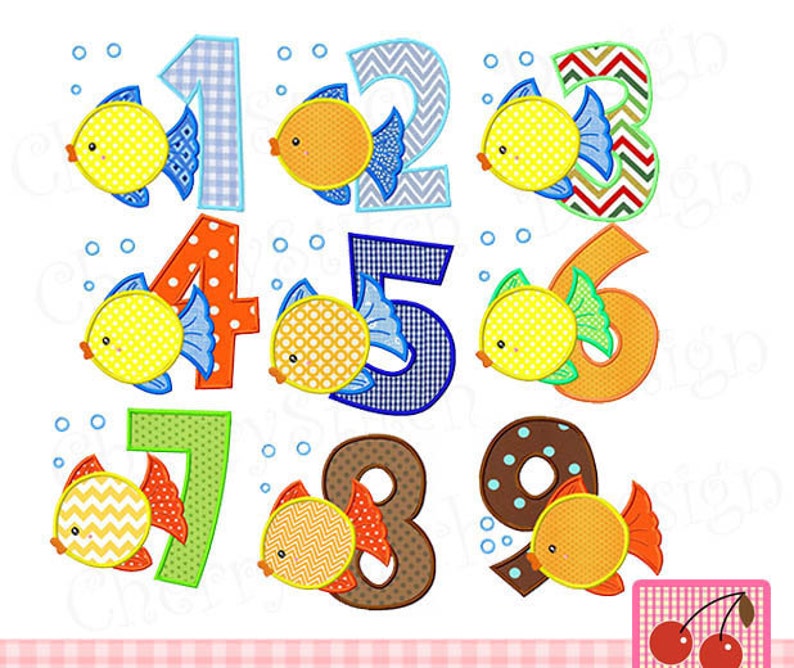 Fish Numbers Birthday Numbers Set Embroidery Applique Etsy UK