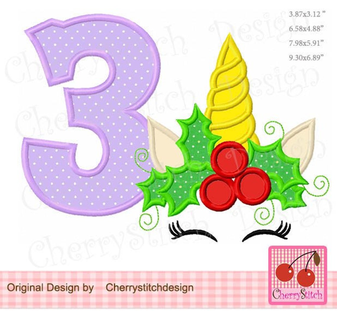 christmas unicorn number 3 birthday number 3 machine etsy