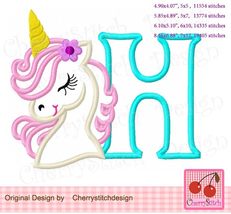 monogram h unicorn monogram h letter h upper case h machine etsy