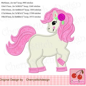 Pony little pony with flower horse farm animal machine embroidery applique design AN0519