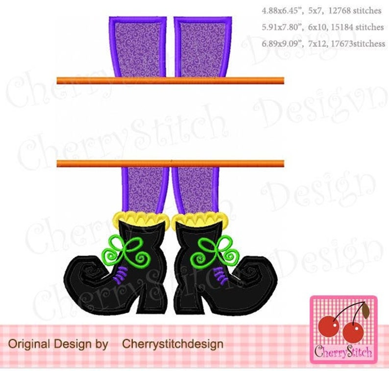 Halloween Splie Witch Feet Witch boots Machine Embroidery Applique Design HL0149