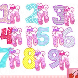 Ballet shoes numbers Birthday numbers Machine Embroidery Applique