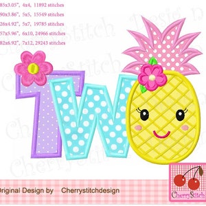 Pineapple TWO Machine Embroidery Pattern - 2nd Birthday Pineapple Applique