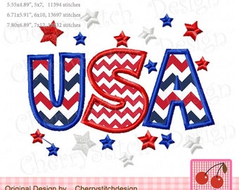 USA 4th of July Applique Patriotic USA Machine Embroidery Applique JULY0049