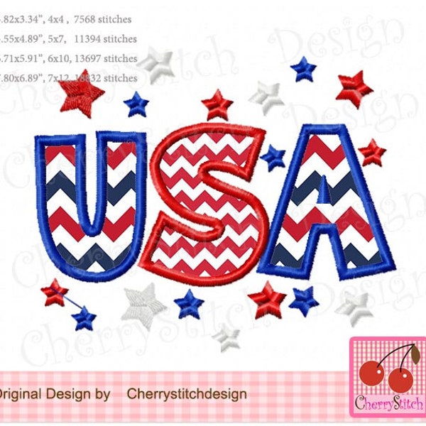 USA 4th of July Patriotic USA Machine Embroidery Applique Design JULY0049