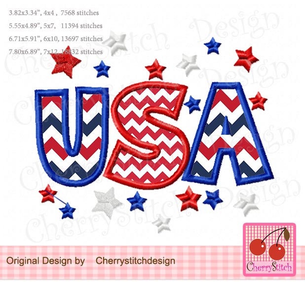 USA 4th of July Applique: Patriotic Machine Embroidery Design