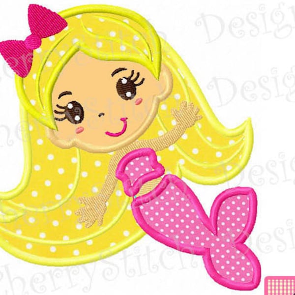 Mermaid Machine Embroidery Applique Design - 4x4 5x5 6x6"