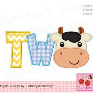 Broderie Design vache deux anniversaire Applique machine broderie design - pour cerceau 4 x 4, 5 x 7 et 6 x 10