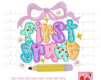 First Grade Bow Pencil Applique Design, Back to School Shirt Pattern (Digital Download)