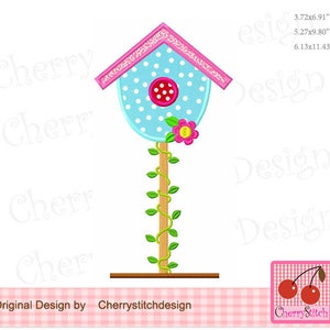 Birdhouse flower birdhouse Machine Embroidery Applique Design SPR25 - for5x7,6x10 and 7x12 hoop