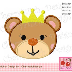 Princess Bear Embroidery design, Bear Machine Embroidery Applique