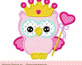 Owl Princess owl Machine Embroidery Applique Design -4x4 5x5 6x6"