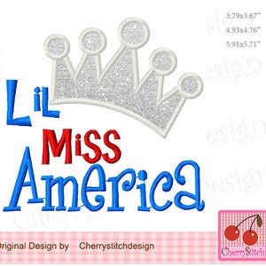 Lil Miss America, 4th of July Machine Embroidery Applique Design -4x4 5x5 6x6 inch  JULY0023