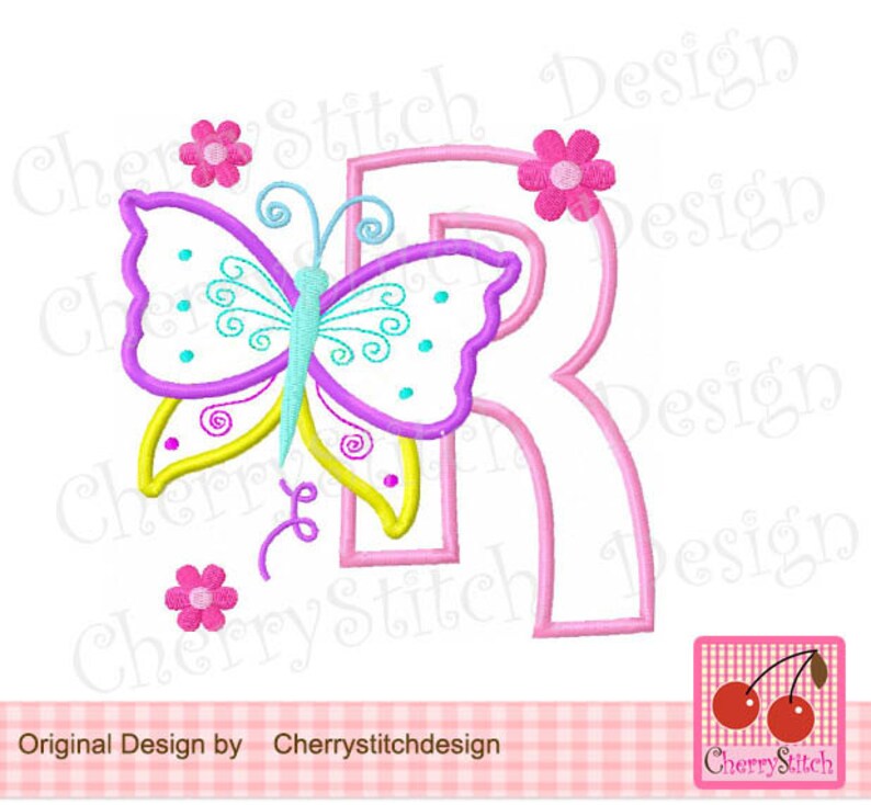 Butterfly Letter R Monogram Embroidery Applique 4x4 5x5 Etsy